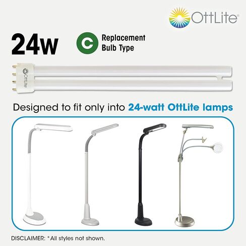 OttLite 24W Replacement Light Bulb - Energy Efficient Compact Fluorescent Light Tubes, Bright Natural Daylight for Bedroom & Living Room, Low Heat & Glare Type C Lightbulb for Reduced Eyestrain in Kuwait