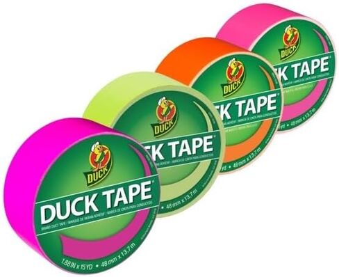 شريط لاصق بلون نيون من العلامة التجارية Duck Tape، ألوان شريطية متنوعة زاهية للفنون والحرف اليدوية، والإصلاحات، وترميز الألوان والمشروعات اليدوية، 4 لفات in Kuwait