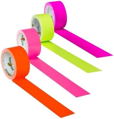 شريط لاصق بلون نيون من العلامة التجارية Duck Tape، ألوان شريطية متنوعة زاهية للفنون والحرف اليدوية، والإصلاحات، وترميز الألوان والمشروعات اليدوية، 4 لفات in Kuwait