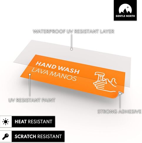 ملصقات حوض الشطف والتعقيم (2 × 7 بوصة) - 6 × شطف وتطهير، 2 × لافتة غسيل يدوي فقط، 4 × لافتة يجب على الموظفين غسل أيديهم - 3 لافتات حوض للمطعم، شاحنة الطعام، المطبخ التجاري in Kuwait