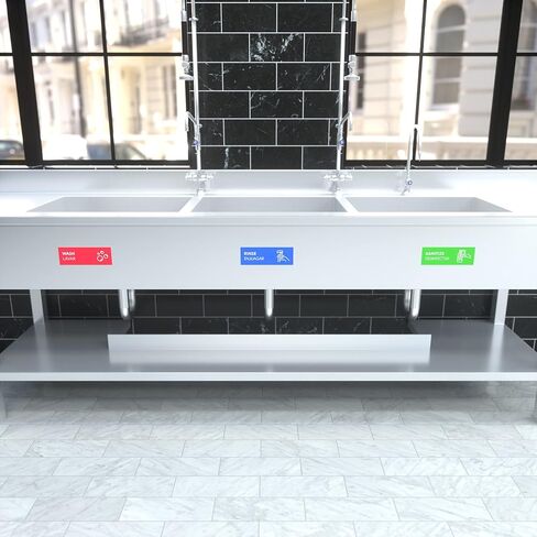 ملصقات حوض الشطف والتعقيم (2 × 7 بوصة) - 6 × شطف وتطهير، 2 × لافتة غسيل يدوي فقط، 4 × لافتة يجب على الموظفين غسل أيديهم - 3 لافتات حوض للمطعم، شاحنة الطعام، المطبخ التجاري in Kuwait