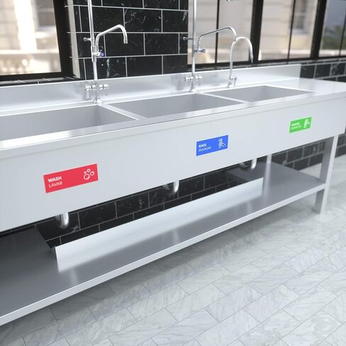 ملصقات حوض الشطف والتعقيم (2 × 7 بوصة) - 6 × شطف وتطهير، 2 × لافتة غسيل يدوي فقط، 4 × لافتة يجب على الموظفين غسل أيديهم - 3 لافتات حوض للمطعم، شاحنة الطعام، المطبخ التجاري in Kuwait