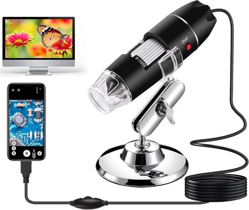 مجهر رقمي محمول باليد بمنفذ USB وكاميرا فحص HD تكبير 50x 1000x مع حامل متوافق مع سامسونج جالاكسي واندرويد وماك وكمبيوتر ويندوز in Saudi Arabia