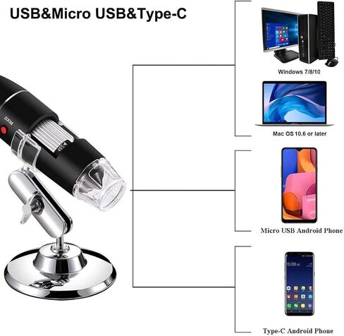 مجهر رقمي محمول باليد بمنفذ USB وكاميرا فحص HD تكبير 50x 1000x مع حامل متوافق مع سامسونج جالاكسي واندرويد وماك وكمبيوتر ويندوز in Saudi Arabia