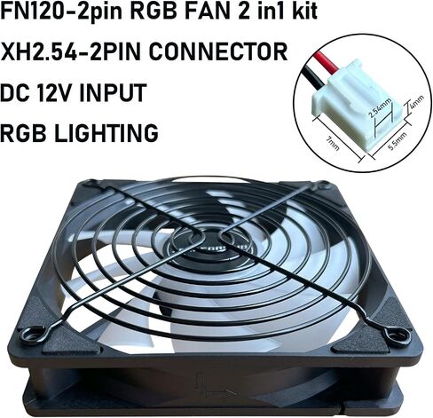 120mm Fan 2 Pack RGB Fan,Slient Version High Airflow dc 2pin PSU Fans, with Hydraulic Bearing Low-Noise 12V Cooling Fan for pc Computer,RV Refrigerator, TV Cabinet, Dryer, dehumidifier, Grow Tent in Kuwait