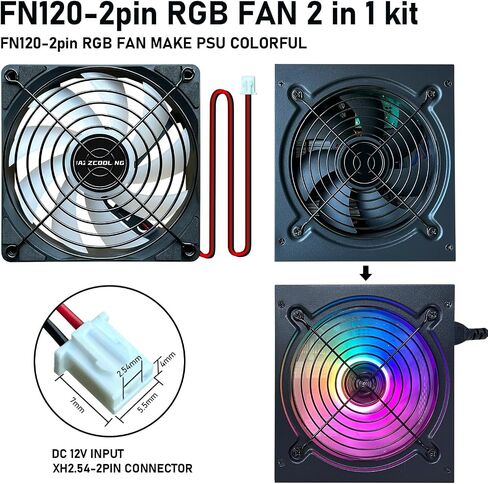 120mm Fan 2 Pack RGB Fan,Slient Version High Airflow dc 2pin PSU Fans, with Hydraulic Bearing Low-Noise 12V Cooling Fan for pc Computer,RV Refrigerator, TV Cabinet, Dryer, dehumidifier, Grow Tent in Kuwait