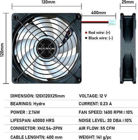 120mm Fan 2 Pack RGB Fan,Slient Version High Airflow dc 2pin PSU Fans, with Hydraulic Bearing Low-Noise 12V Cooling Fan for pc Computer,RV Refrigerator, TV Cabinet, Dryer, dehumidifier, Grow Tent in Kuwait