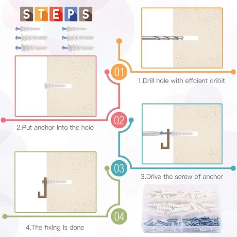 Glarks 120Pcs 2 Types Plastic Self Drilling Drywall Anchors, Reinforced Nylon Self-Drilling Anchors with Screws Kit for Hanging Items in Kuwait