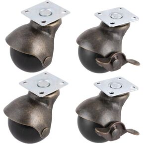 Ball Caster Wheel [Set of 4] for Furniture [1.5 Inch], Antique Swivel Caster With Top Plate [2 with Brakes 2 No Brakes] [360 Degree Rotated] [Smooth and Quite] [Ball Bearing] [Polyurethane] in Saudi Arabia