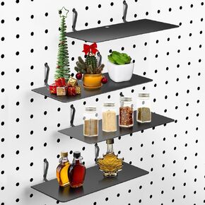 4 Pack Pegboard Shelves Wall Organizer Peg Board Shelf Brackets Pegboard Steel Tray Pegboard Accessories Organizing Tools for Craft Room Home Garage Nursery Workbench Kitchen (Black, 7 x 3 Inch)