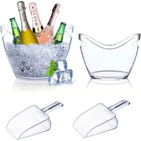 Beverage Tubs for Parties Plastic Ice Bucket for Cocktail Bar Clear Acrylic Wine Bucket with Scoops Drink Bucket Cooler for Chiller Bin for Champagne or Beer (4 L)