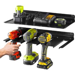 Modern Innovations Heavy Duty Power Tool Organizer (2 Pack) Wall Mount Storage, Floating Rack for Garage & Workshop Organization, Pegboard Drill Holder, Hanging Storage Rack for Cordless Tools