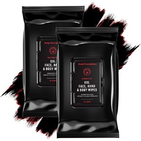 Body Prescriptions Body & Face Wipes - XL Body Wipes for Men, Shower Wipes, Gym Wipes, After Workout Wipes for a Quick Cleanup, Sweat and Oil - Resealable Flip Top Pack (4 Pack - 25 Count)