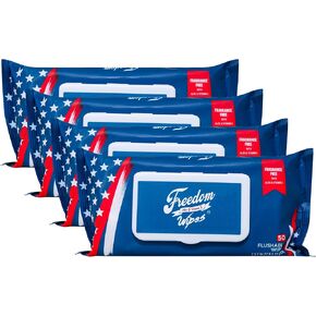 مناديل الحرية مناديل قابلة للتنظيف | صنع في الولايات المتحدة الأمريكية | ألياف قابلة للتحلل الحيوي، وخلاصة الصبار وفيتامين E | آمن للتنظيف، خالٍ من البارابين والكحول | ناعم وخالي من العطور | 50 قطعة × 4 عبوات in Kuwait