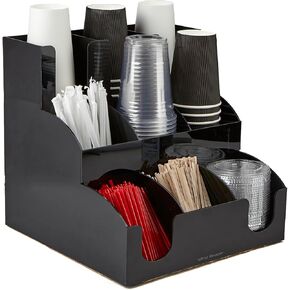 Mind Reader Foundation Collection, 9-Compartment Coffee Cup and Condiment Dispenser, 30 Cup Capacity per Compartment, Countertop Organizer, Kitchen and Breakroom, 12.19"L x 12.19"W x 11.69"H, Black in Saudi Arabia