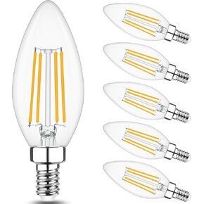 مصابيح LED شمعدان E12 قابلة للتعتيم من Cotanic، ما يعادل 60 وات، ضوء نهاري 4000 كلفن، لمبة إضاءة مروحة سقف 600LM، مصابيح إضاءة ثريا خيوط C35 B11 مع زجاج شفاف، حزمة من 6