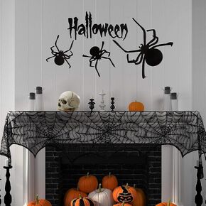 Hooqict Halloween Decoration Halloween Black Lace Spiderweb Fireplace Mantle Scarf Cover for Halloween Party Supplies 18 x 96 Inch in Kuwait