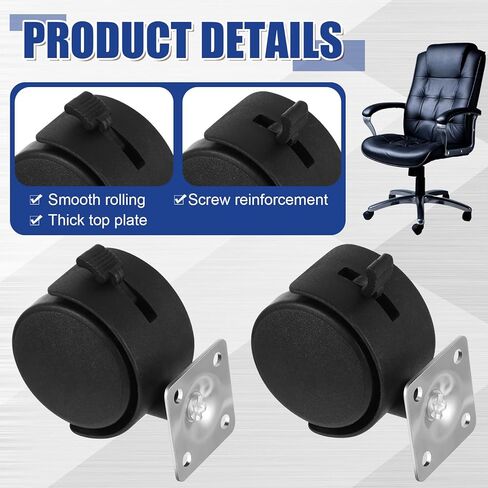 Barydat 8 Pcs 1.5 Inch Furniture Casters Swivel Replacement Wheels Small Nylon Plastic Castor Wheels with 32 Screws and 1 Screwdriver for Rolling Cart Table Chair Cabinet, Black in Saudi Arabia