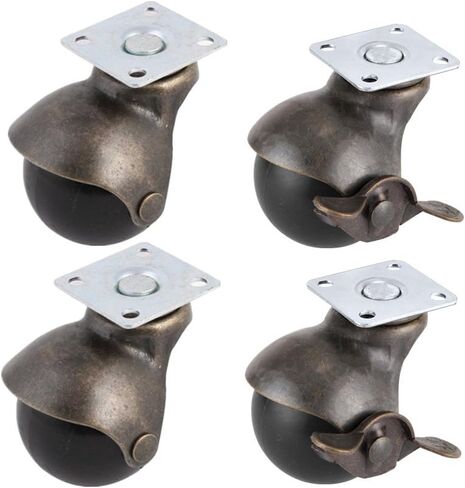 Ball Caster Wheel [Set of 4] for Furniture [1.5 Inch], Antique Swivel Caster With Top Plate [2 with Brakes 2 No Brakes] [360 Degree Rotated] [Smooth and Quite] [Ball Bearing] [Polyurethane] in Saudi Arabia