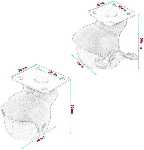 Ball Caster Wheel [Set of 4] for Furniture [1.5 Inch], Antique Swivel Caster With Top Plate [2 with Brakes 2 No Brakes] [360 Degree Rotated] [Smooth and Quite] [Ball Bearing] [Polyurethane] in Saudi Arabia