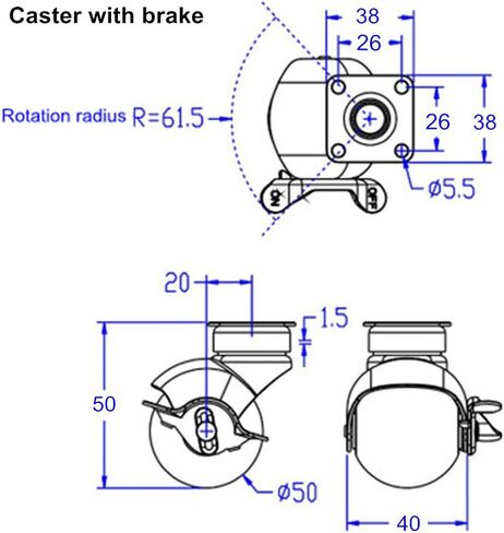 Ball Caster Wheel [Set of 4] for Furniture [1.5 Inch], Antique Swivel Caster With Top Plate [2 with Brakes 2 No Brakes] [360 Degree Rotated] [Smooth and Quite] [Ball Bearing] [Polyurethane] in Saudi Arabia