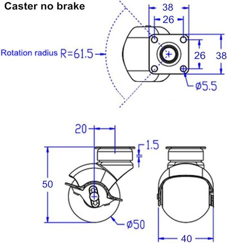 Ball Caster Wheel [Set of 4] for Furniture [1.5 Inch], Antique Swivel Caster With Top Plate [2 with Brakes 2 No Brakes] [360 Degree Rotated] [Smooth and Quite] [Ball Bearing] [Polyurethane] in Saudi Arabia