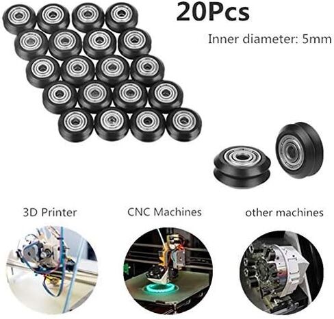 عجلات بكرة بلاستيكية POM مع محامل لملف تعريف أوروبا القياسي 2020، بكرات توجيه خطية لعجلة بيرلين السلبية مزدوجة الأخدود للطابعة ثلاثية الأبعاد لجهاز التوجيه CNC (20 حزمة) in Kuwait