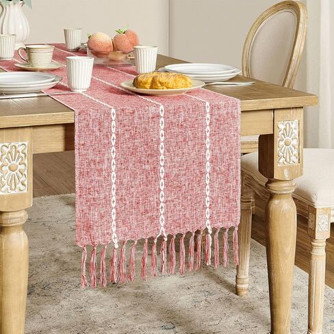 Farmhouse Table Runner, Rustic Table Runners 36 Inches Long, Linen Boho Table Runner, Braided Striped Grey Table Runner for Dining Party Holiday, 15x36 Inches, Braided Charcoal Grey in Kuwait