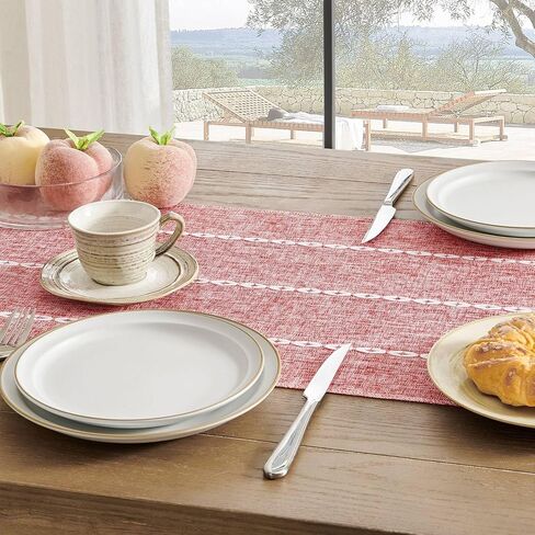 Farmhouse Table Runner, Rustic Table Runners 36 Inches Long, Linen Boho Table Runner, Braided Striped Grey Table Runner for Dining Party Holiday, 15x36 Inches, Braided Charcoal Grey in Kuwait