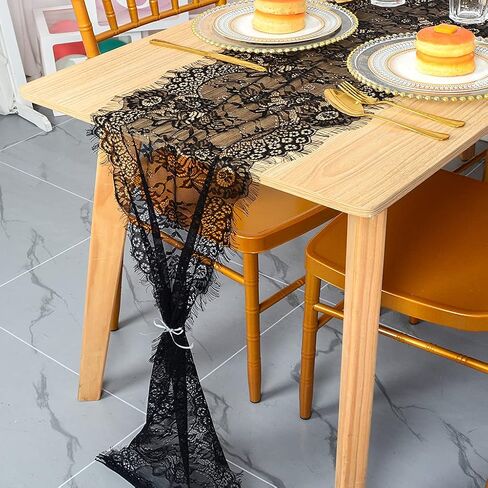 Pardecor الدانتيل الجدول عداء 14x120 1PC الجدول عداء لطاولة الزفاف تراكب الأزهار الدانتيل الجدول عداء الدانتيل الأسود أنيق لريفي بوهو زينة الزفاف عيد الميلاد الجدول عداء خمر (أسود) in Kuwait