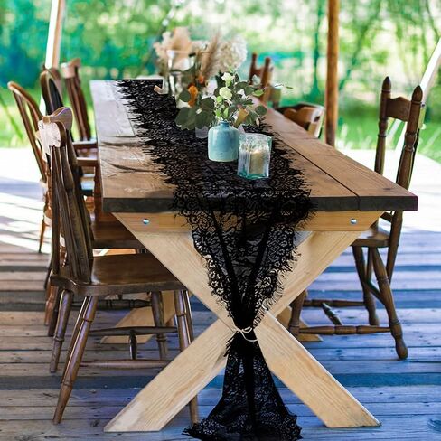 Pardecor الدانتيل الجدول عداء 14x120 1PC الجدول عداء لطاولة الزفاف تراكب الأزهار الدانتيل الجدول عداء الدانتيل الأسود أنيق لريفي بوهو زينة الزفاف عيد الميلاد الجدول عداء خمر (أسود) in Kuwait