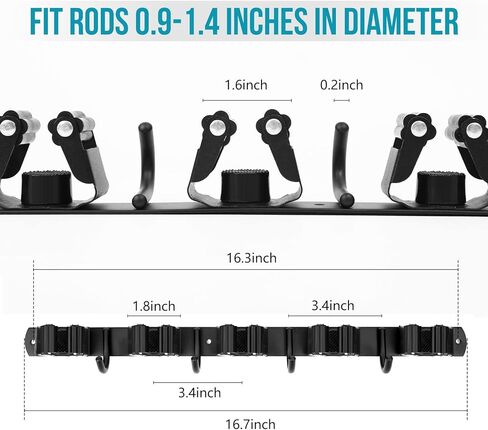 حامل مكنسة يثبت على الحائط ، 5 فتحات 4 خطاطيف أسود ستانلس ستيل مقشة المنظم جدار جبل الممسحة وحامل مكنسة معلق على الحائط الثقيلة ، مكنسة شماعات ذاتية اللصق ، رفوف تخزين المنزل - باب الخزانة in Kuwait