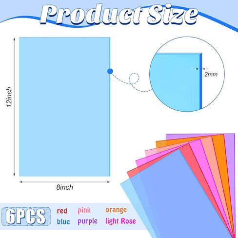 6 قطع من ألواح الأكريليك المصبوبة الملونة مقاس 8 × 12 بوصة قطع أكريليك شفاف ملون من الأكريليك بسمك 2 مم من ألواح زجاج الأكريليك السميكة مواد ذاتية الصنع لعلامات الحرف اليدوية ديكور المنزل فن التصوير الفوتوغرافي in Kuwait