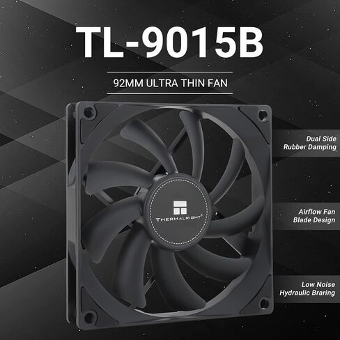 ثيرمال رايت مروحة تبريد وحدة المعالجة المركزية TL-9015B، مروحة هادئة 4 دبابيس بي دبليو ام، مروحة تبريد رفيعة 15 ملم، سرعة 2700 دورة في الدقيقة، مروحة تبريد وحدة المعالجة المركزية 90 ملم (اسود) in Saudi Arabia