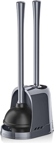 Toilet Plunger and Brush, Bowl Brush and Heavy Duty Toilet Plunger Set with Ventilated Holder, 2-in-1 Toilet Brush and Plunger Combo for Bathroom Cleaning (Black, 1 Set) in Kuwait