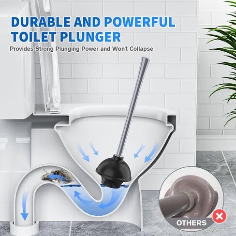 Toilet Plunger and Brush, Bowl Brush and Heavy Duty Toilet Plunger Set with Ventilated Holder, 2-in-1 Toilet Brush and Plunger Combo for Bathroom Cleaning (Black, 1 Set) in Kuwait
