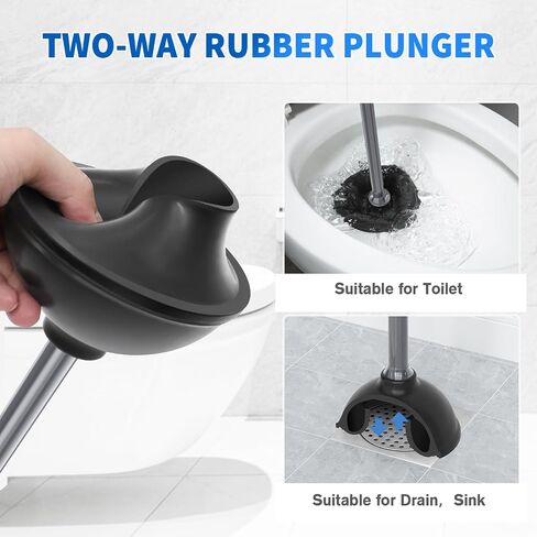 Toilet Plunger and Brush, Bowl Brush and Heavy Duty Toilet Plunger Set with Ventilated Holder, 2-in-1 Toilet Brush and Plunger Combo for Bathroom Cleaning (Black, 1 Set) in Kuwait