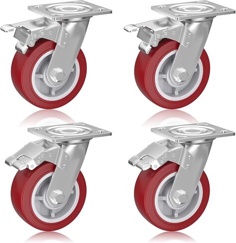 عجلات عجلات مقاس 6 بوصات، مجموعة عجلات مكونة من 4 عجلات شديدة التحمل - عجلات دوارة مع فرامل، عجلات صناعية قفل، عجلات عجلات من البولي يوريثين لا تصدر ضوضاء لأثاث طاولة العمل، السعة الإجمالية 3600 رطل in Kuwait