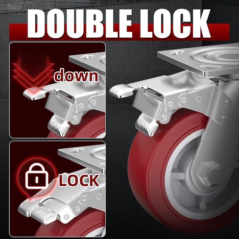 عجلات عجلات مقاس 6 بوصات، مجموعة عجلات مكونة من 4 عجلات شديدة التحمل - عجلات دوارة مع فرامل، عجلات صناعية قفل، عجلات عجلات من البولي يوريثين لا تصدر ضوضاء لأثاث طاولة العمل، السعة الإجمالية 3600 رطل in Kuwait