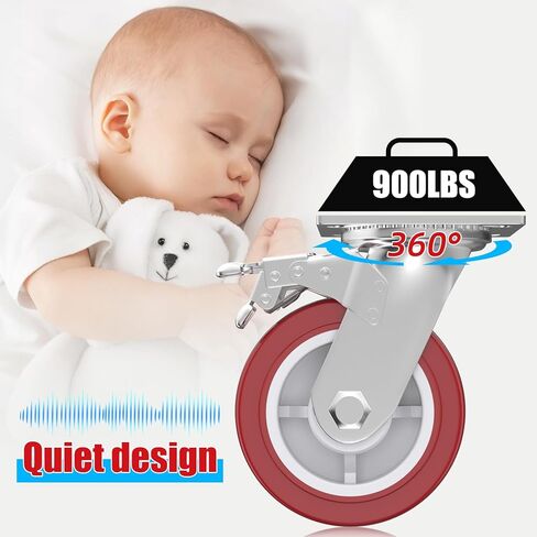 عجلات عجلات مقاس 6 بوصات، مجموعة عجلات مكونة من 4 عجلات شديدة التحمل - عجلات دوارة مع فرامل، عجلات صناعية قفل، عجلات عجلات من البولي يوريثين لا تصدر ضوضاء لأثاث طاولة العمل، السعة الإجمالية 3600 رطل in Kuwait