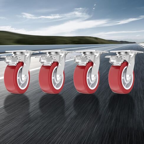 عجلات عجلات مقاس 6 بوصات، مجموعة عجلات مكونة من 4 عجلات شديدة التحمل - عجلات دوارة مع فرامل، عجلات صناعية قفل، عجلات عجلات من البولي يوريثين لا تصدر ضوضاء لأثاث طاولة العمل، السعة الإجمالية 3600 رطل in Kuwait