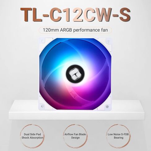 Thermalright TL-C12CW-S CPU Fan 120mm White ARGB Case Cooler Fan, 4pin PWM Silent Computer Fan with S-FDB Bearing Included, up to 1550RPM Cooling Fan in Saudi Arabia