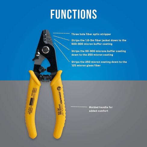 Jonard Tools JIC-375 Three Hole Fiber Optic Stripper with TPR Handle, 6" Length, Оne Расk in Saudi Arabia