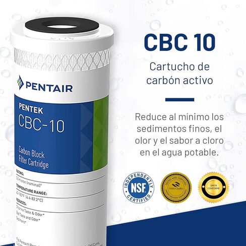 فلتر مياه كربون Pentair Pentek CBC-10، 10 بوصة، خرطوشة بديلة لكتلة الكربون تحت المغسلة مع فلتر الكربون المنشط المسحوق (PAC)، 10 بوصة × 2.5 بوصة، 0.5 ميكرون in Kuwait