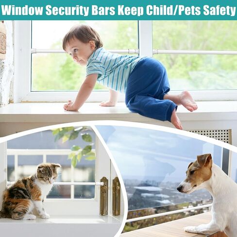2 Pcs Window Security Bars, Adjustable Sliding Glass Door Bar Sliding Door Security Bar Window Safety Lock Bar with Rubber Tips for Children Home, Extends from 15.8-27.6 Inch, Black & White in Kuwait