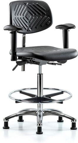 LabTech Seating LT42877 Class 100 Clean Room Polyurethane High Bench Chair Chrome Base, Arms, Chrome Foot Ring, Glides in Saudi Arabia