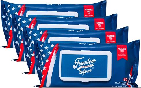 مناديل الحرية مناديل قابلة للتنظيف | صنع في الولايات المتحدة الأمريكية | ألياف قابلة للتحلل الحيوي، وخلاصة الصبار وفيتامين E | آمن للتنظيف، خالٍ من البارابين والكحول | ناعم وخالي من العطور | 50 قطعة × 4 عبوات in Kuwait