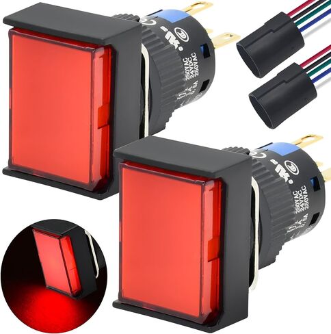 ZGSZJHF Rectangle 16MM Push Button Switch Silver Contact UL Certified with Light 24V DC SPDT 5 Pin ON/Off with Socket Plug Wire 5A Waterproof 5/8 Inch K16-291D in Saudi Arabia