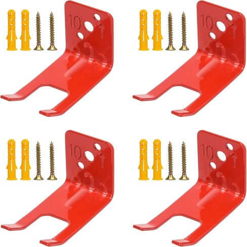 دعامة طفاية حريق، شماعة على شكل شوكة لرقبة طفايات الحريق أقل من 1.1 بوصة، دعامة خطاف حائطية مع فتحات جسم الصمام، لطفايات المياه الجافة والماء بوزن 5 رطل - 15 رطل (أحمر، 4 عبوات) in Kuwait