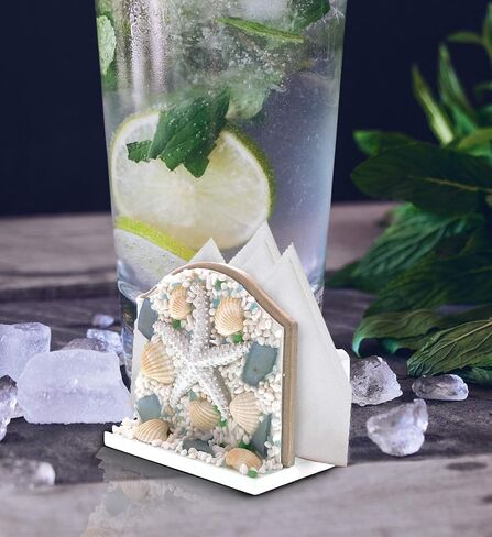 CoTa Global Oceanic Napkin Holder for Table - Nautical Collection Napkin Holders for Kitchen Table, Starfish and Seashell Paper Napkins Holder for Dining Table, Wood Coastal Coffee Table Napkin Holder in Kuwait